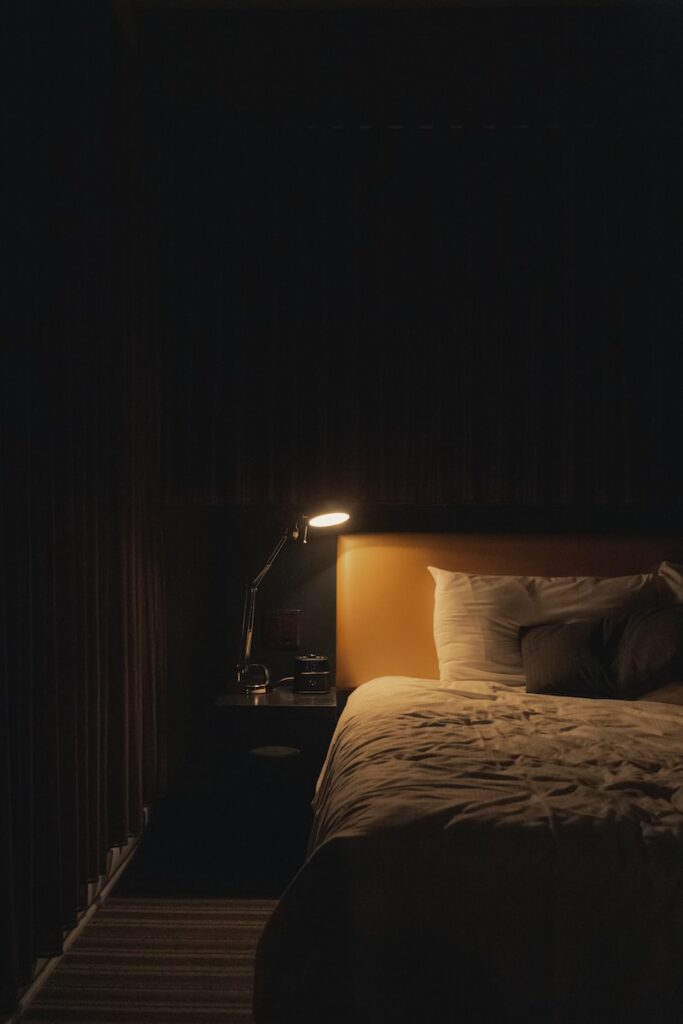 Dark Bedroom with Bed and lamp